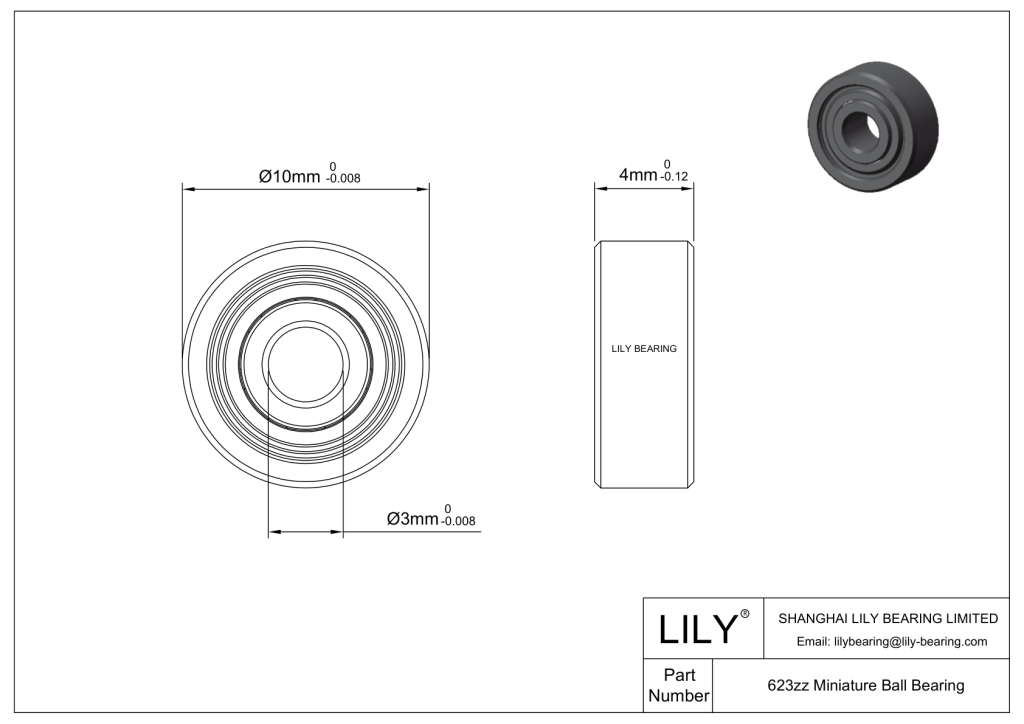 623ZZ Miniature Ball Bearing - Spec